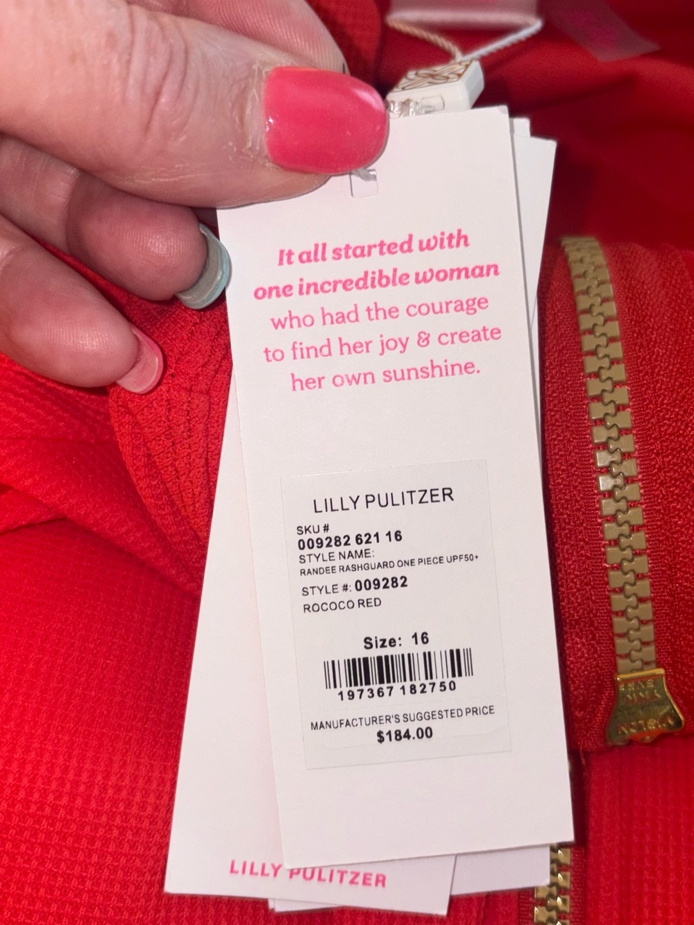 NWT Lilly Pulitzer UPF 50+ Randee Rashguard One Piece Swimsuit Rococo Red 16 - Picture 7 of 9